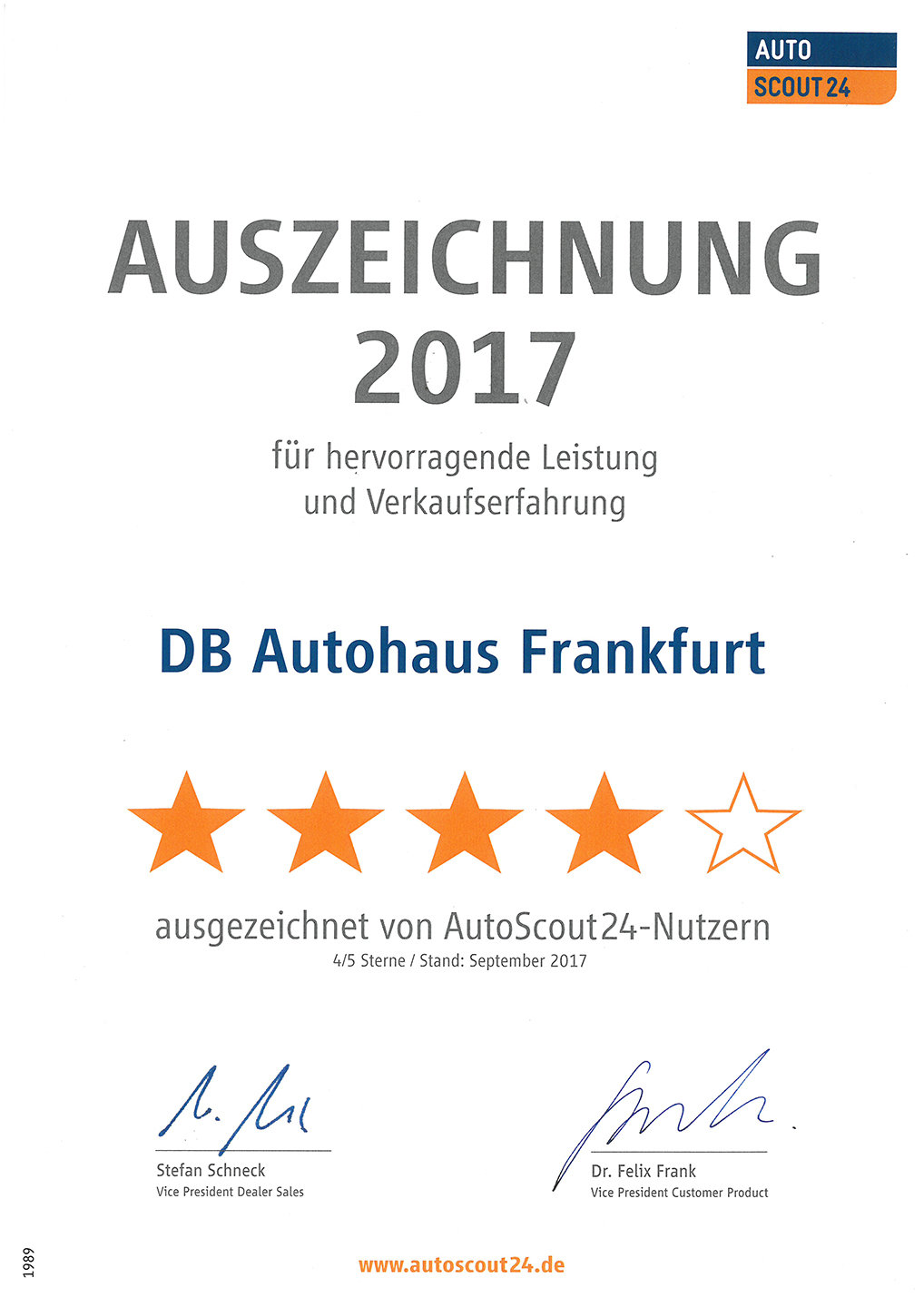 Autoscout24 prämiert DB Autohaus Maintal 